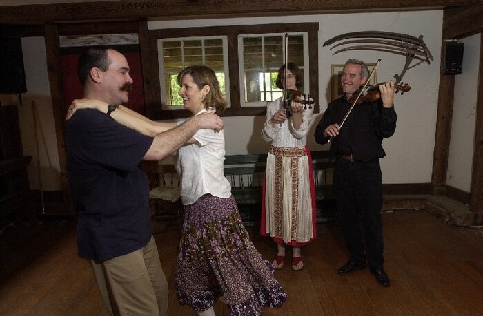 Leading a folk dance workshop